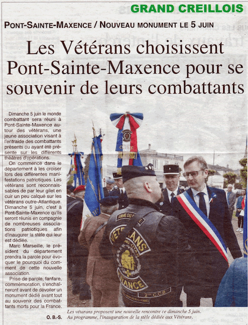 Journée nationale OPEX – article de presse sur la stèle OPEX de Pont-Sainte-Maxence